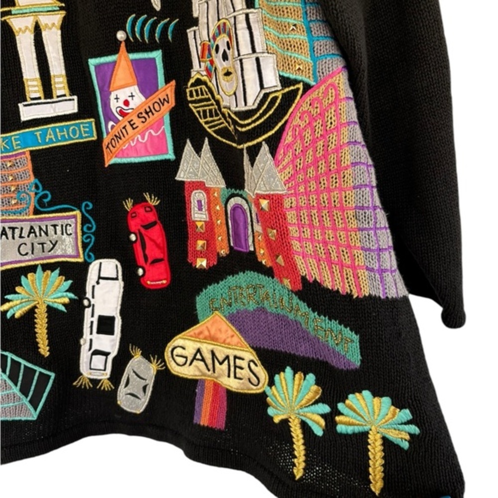 Sandylo Casino Oversized Sweater w/ Shoulder Pads Embroidered One Size - Picture 5 of 7